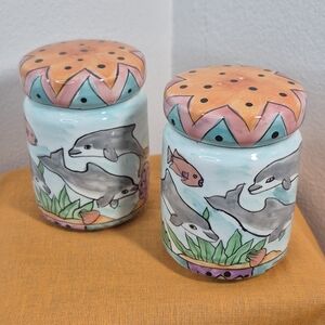 Hand Painted Tropical Fish and Dolphins Salt and Pepper Shaker Set - A Gift Corp
